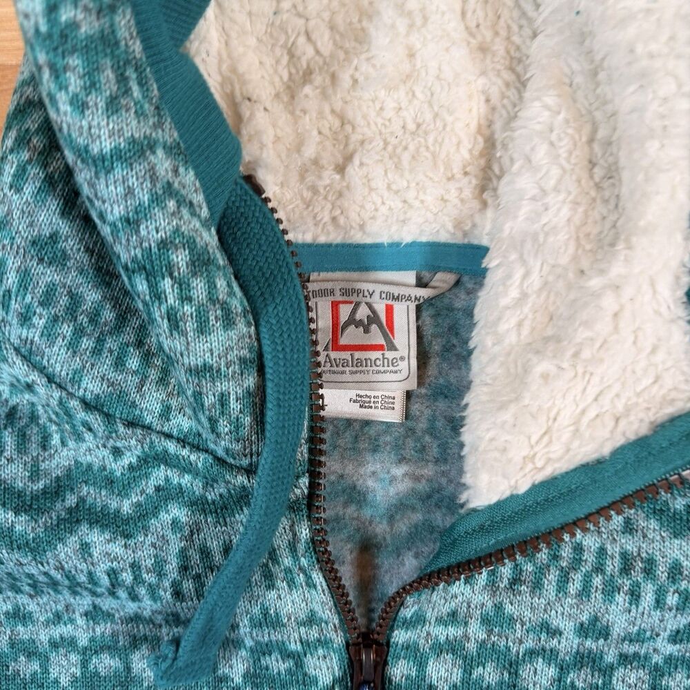Avalanche Hoodie Zip Sweater Women's XL Teal Aztec Fleece Hiking Outdoor - Picture 3 of 7